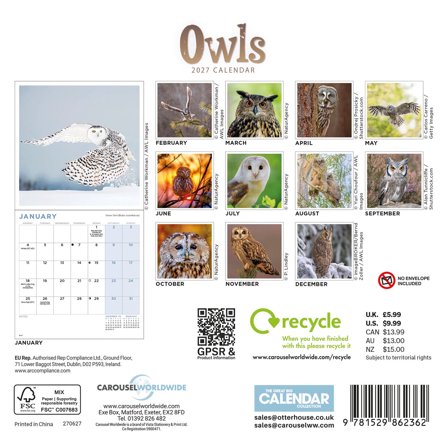 Owls Mini Calendar 2027