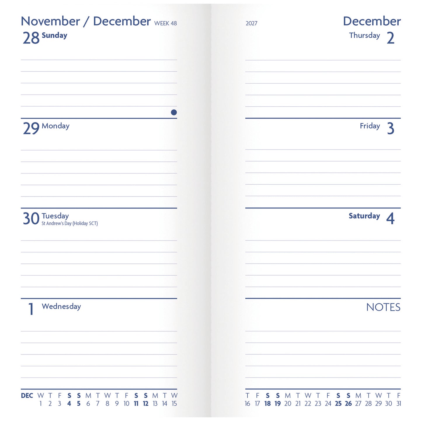 Sunday Start Purple Soft Touch Slim Diary 2027