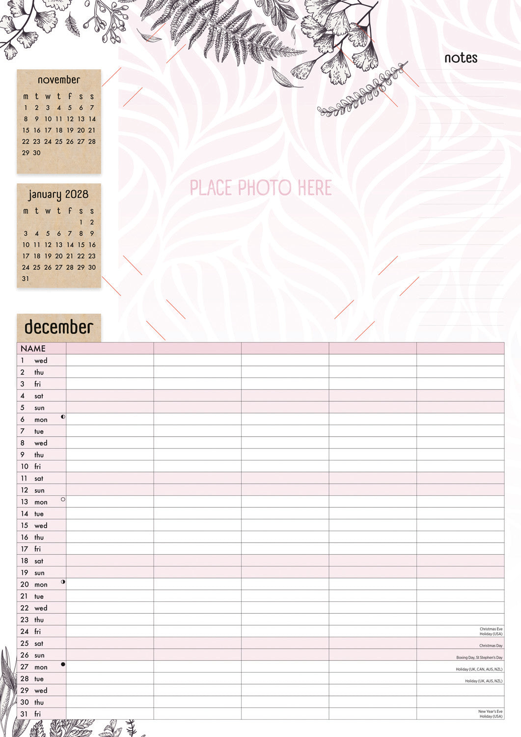 Your Family Photos Planner A3 Calendar 2027