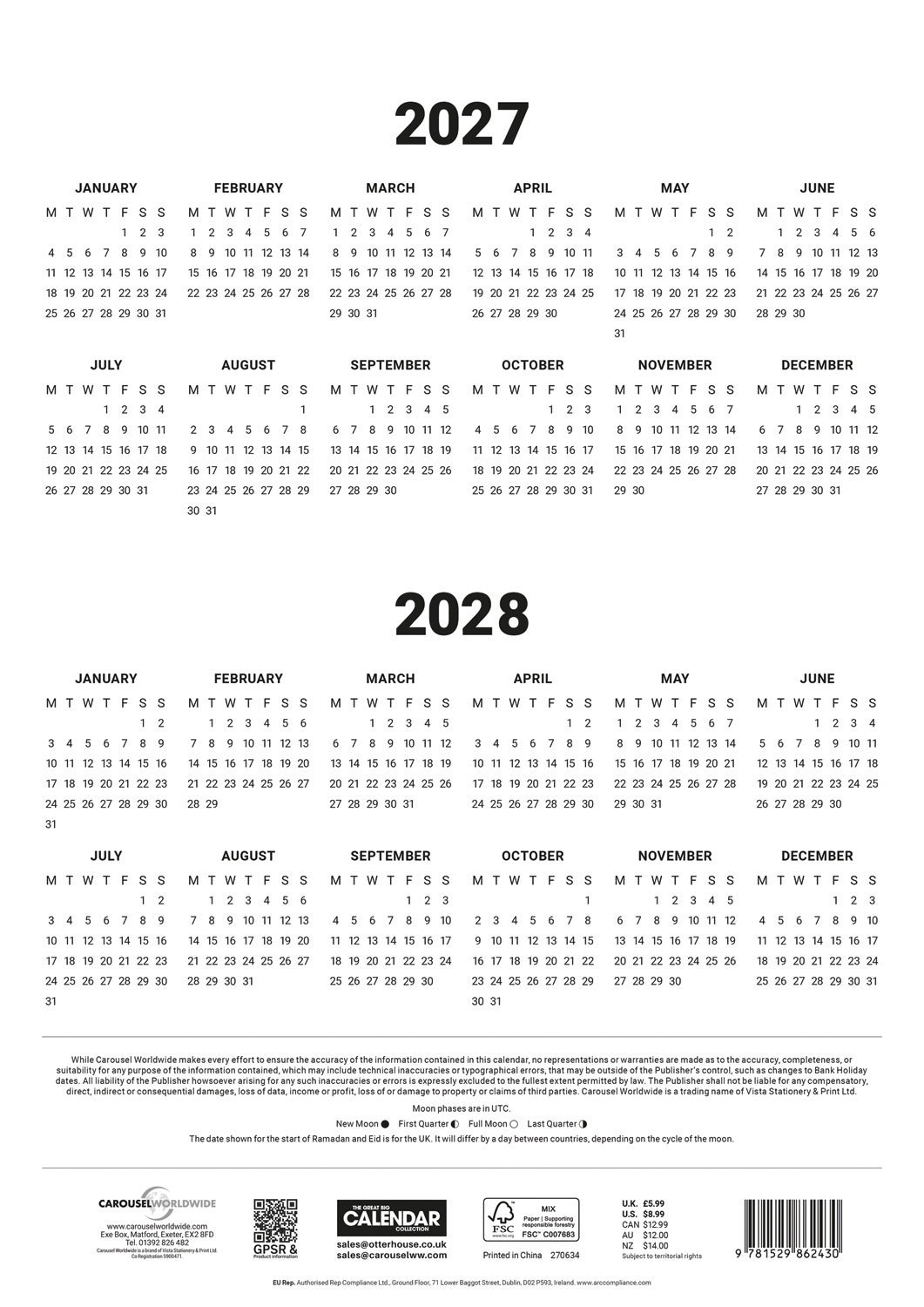 Red & Black Large Engagement Planner A3 Calendar 2027