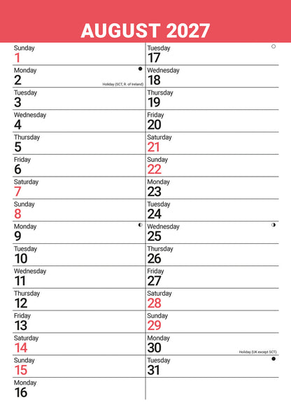 Red & Black Large Engagement Planner A3 Calendar 2027