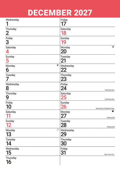 Red & Black Large Engagement Planner A3 Calendar 2027