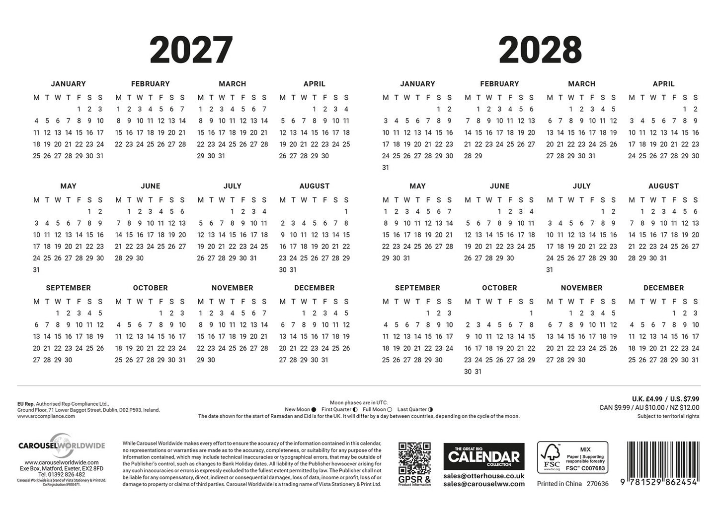 Red & Black Large Boldtype A4 Calendar 2027
