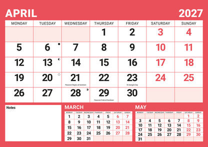 Red & Black Large Boldtype A4 Calendar 2027