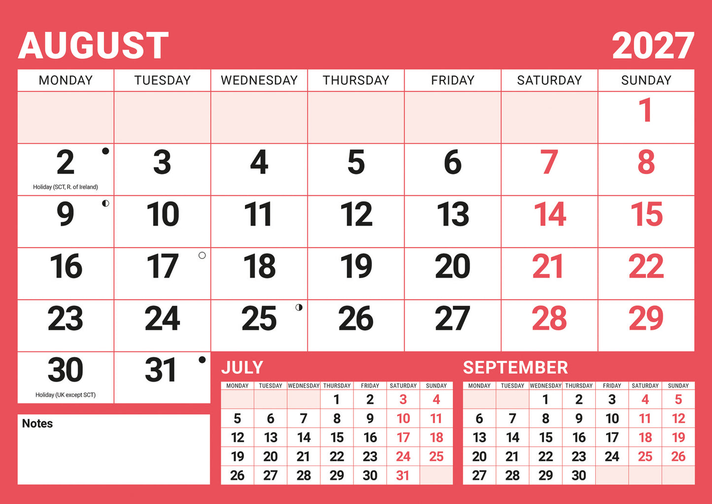 Red & Black Large Boldtype A4 Calendar 2027
