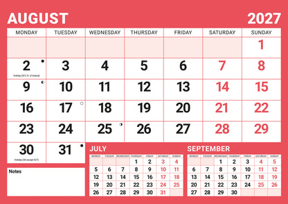 Red & Black Large Boldtype A4 Calendar 2027