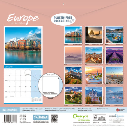 Europe Wall Calendar 2027