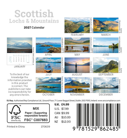Scottish Lochs & Mountains Mini Easel Calendar 2027