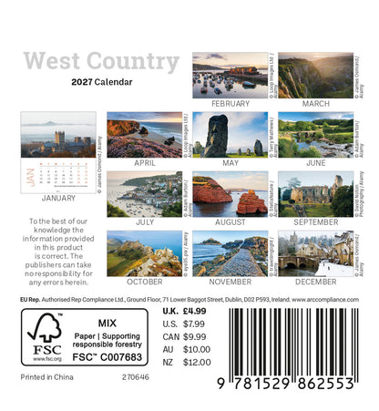 West Country Mini Easel Calendar 2027