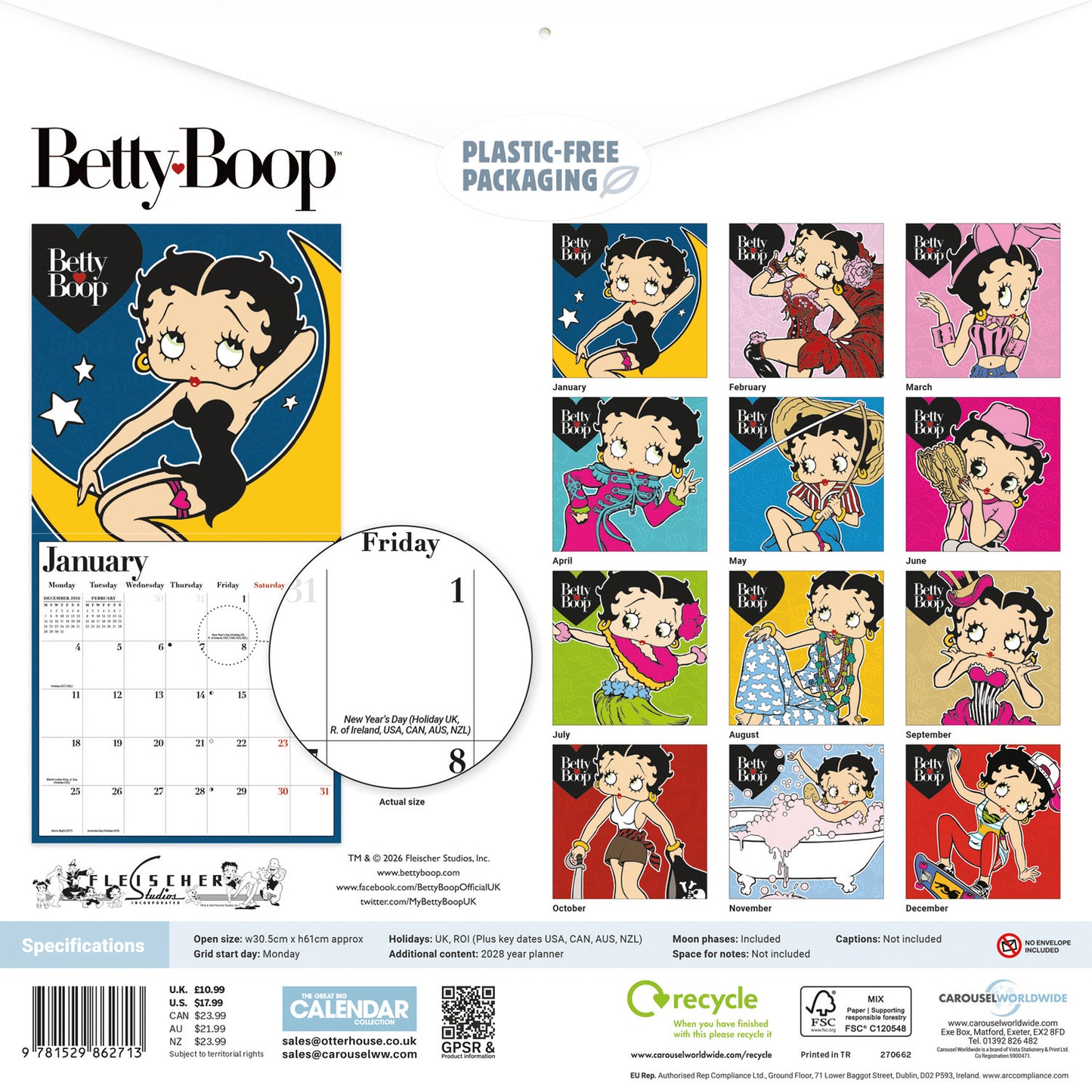 Betty Boop Wall Calendar 2027