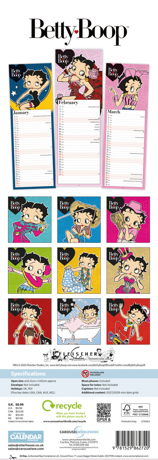 Betty Boop Slim Calendar 2027