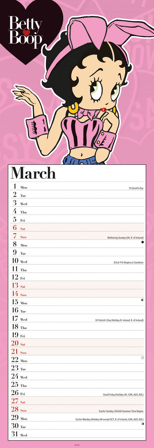 Betty Boop Slim Calendar 2027