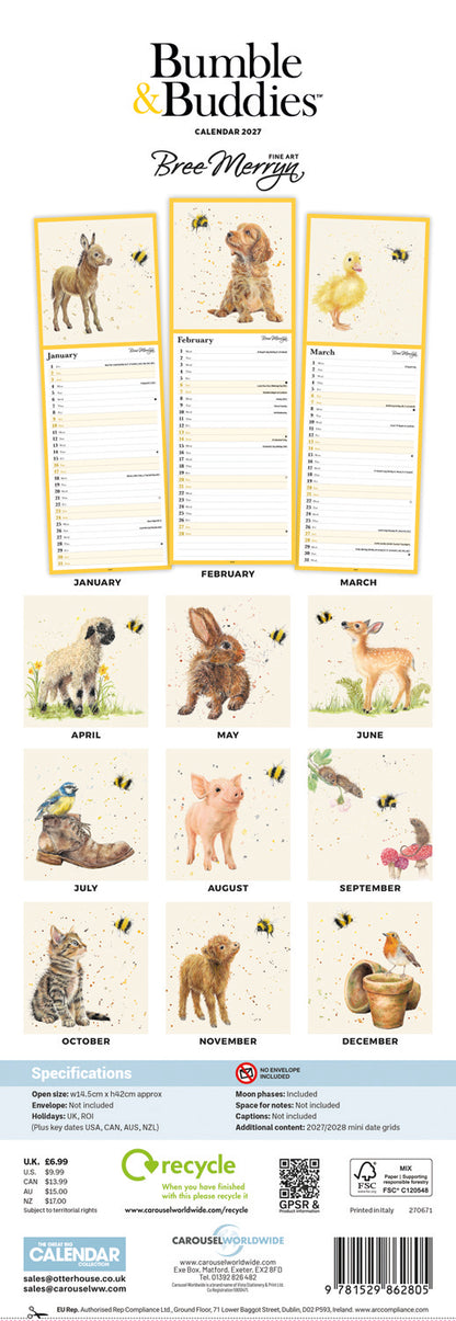 Bree Merryn Bumble & Buddies Slim Calendar 2027