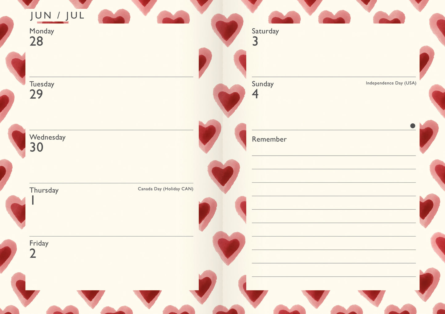 Emma Bridgewater Double Hearts A6 Diary 2027