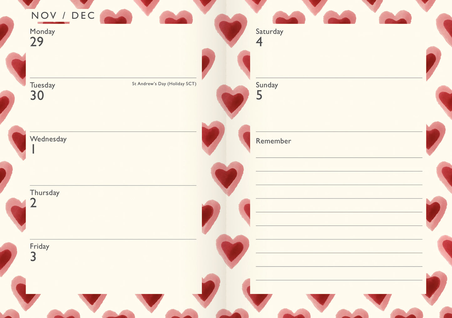Emma Bridgewater Double Hearts A6 Diary 2027