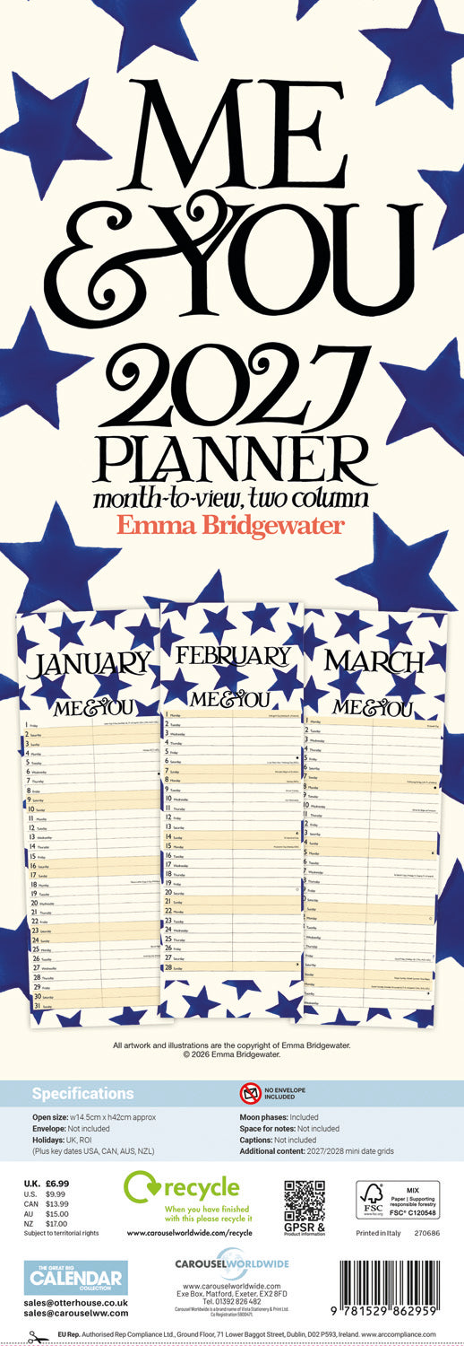 Emma Bridgewater Me & You Planner Slim Calendar 2027