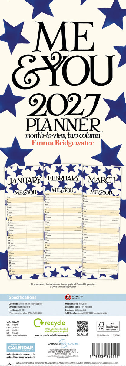 Emma Bridgewater Me & You Planner Slim Calendar 2027