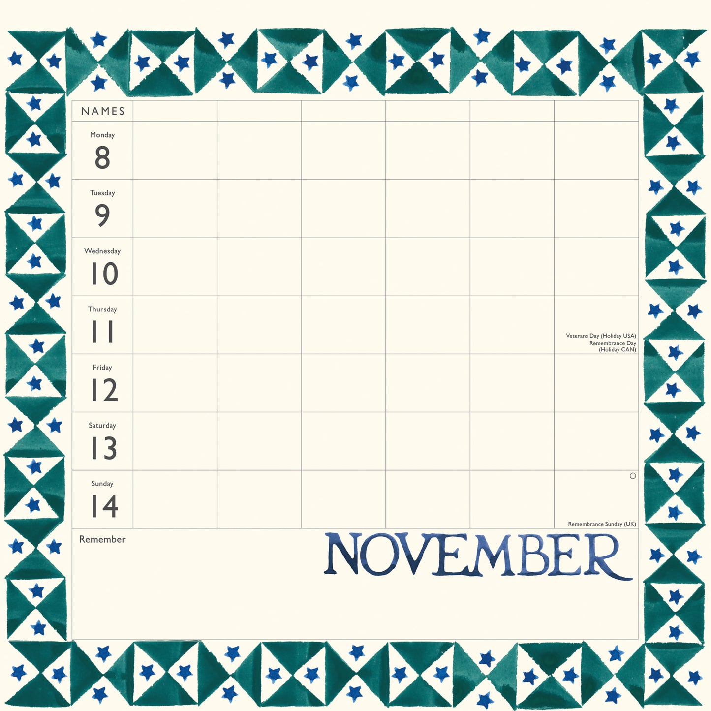 Emma Bridgewater Sponged WT Planner Wall Calendar 2027