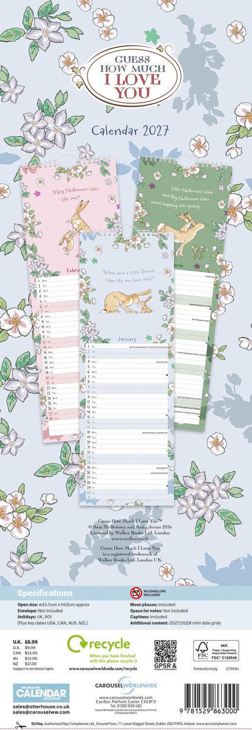 Guess How Much I Love You Slim Calendar 2027
