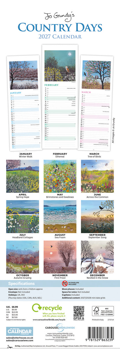 Country Days, Jo Grundy Slim Calendar 2027