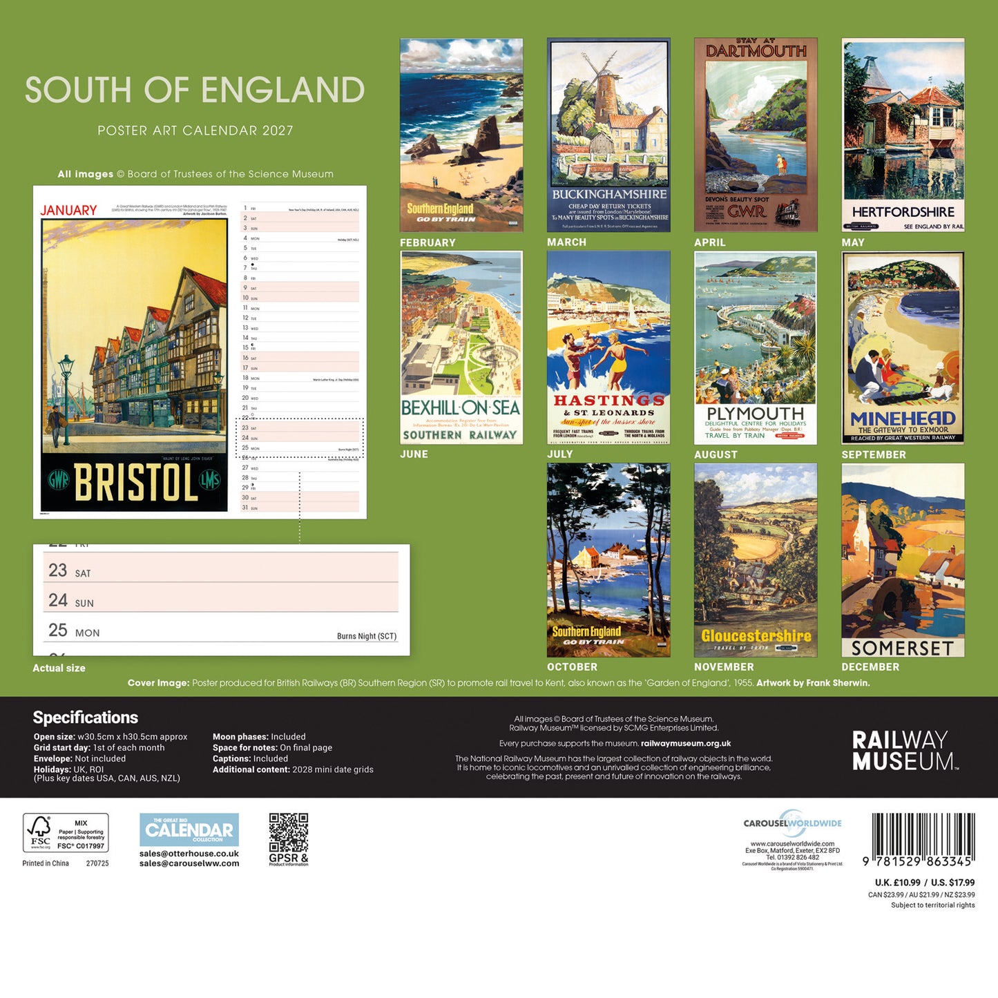 South of England Poster Art NRM Wiro Wall Calendar 2027