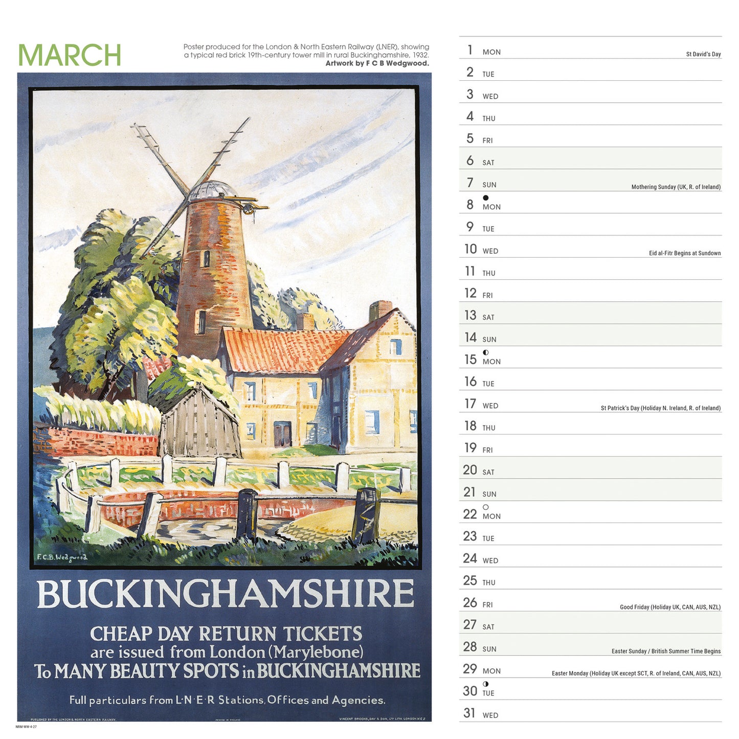 South of England Poster Art NRM Wiro Wall Calendar 2027