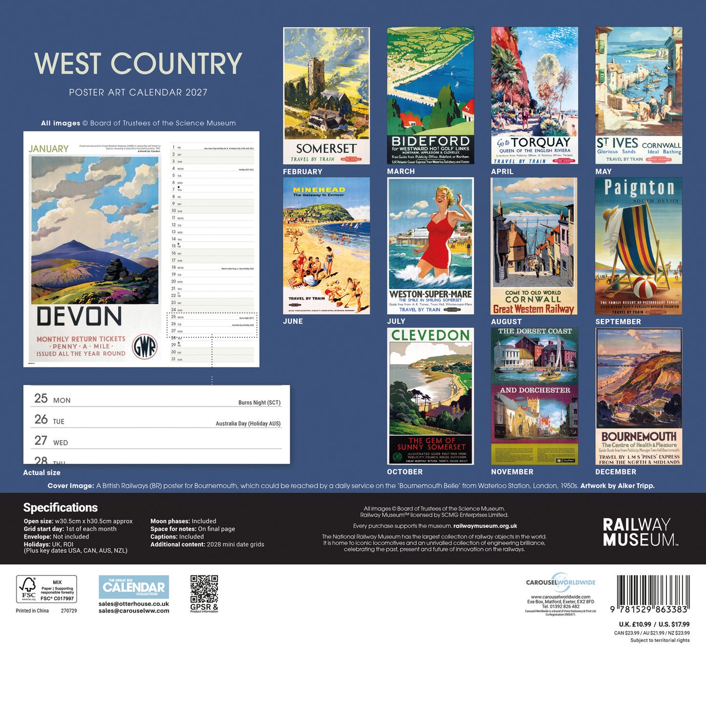 West Country Poster Art NRM Wiro Wall Calendar 2027