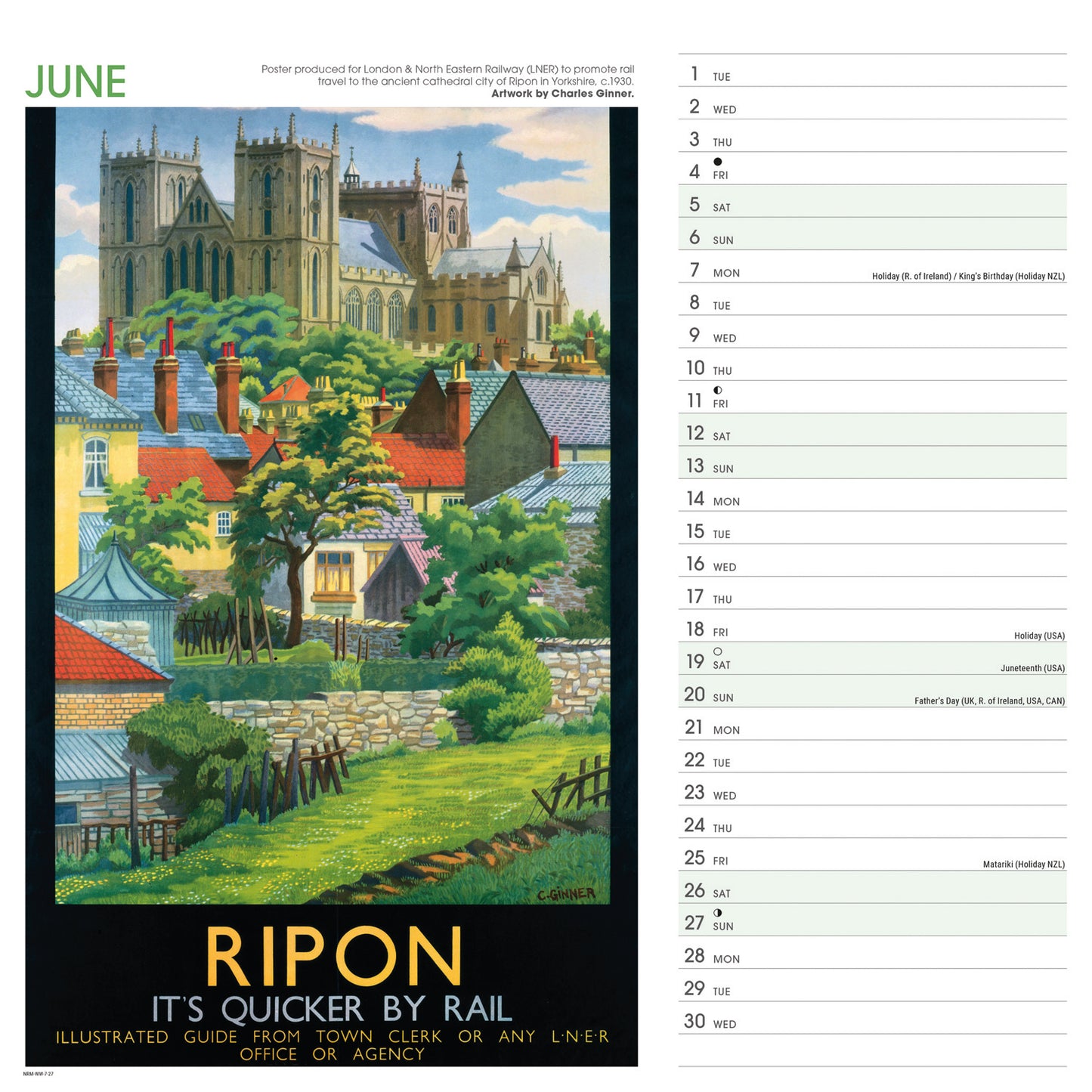 Yorkshire Poster Art NRM Wiro Wall Calendar 2027