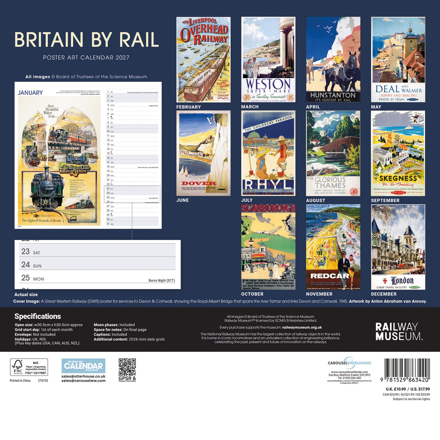 Britain By Rail NRM Wiro Wall Calendar 2027