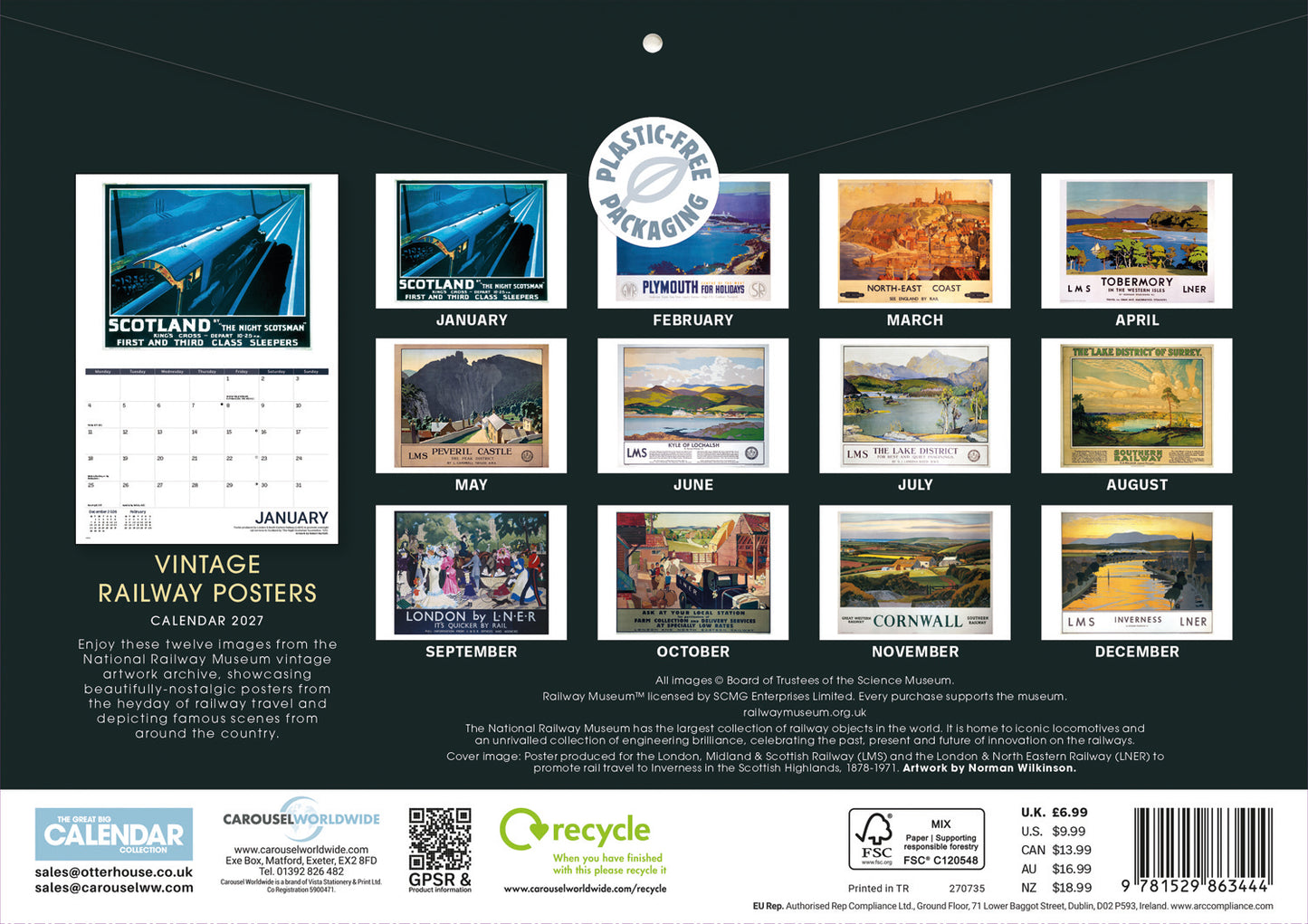 Vintage Railway Posters NRM A4 Calendar 2027