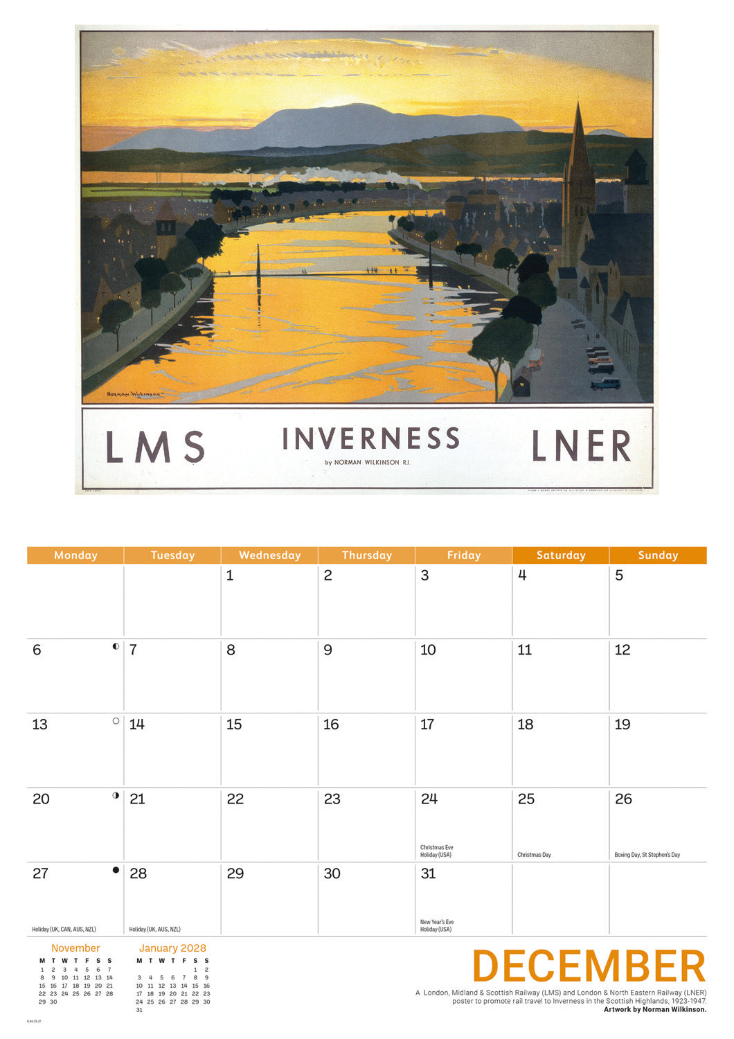 Vintage Railway Posters NRM A4 Calendar 2027