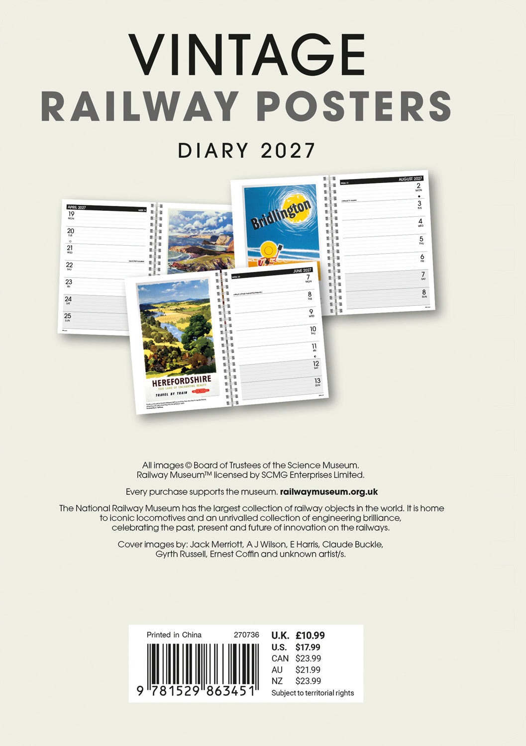 Vintage Railway Posters NRM A5 Diary 2027