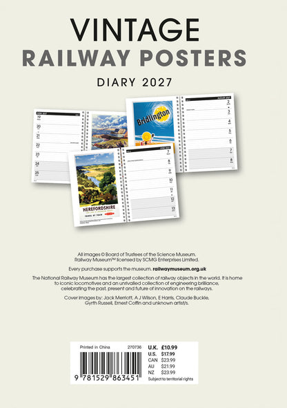 Vintage Railway Posters NRM A5 Diary 2027