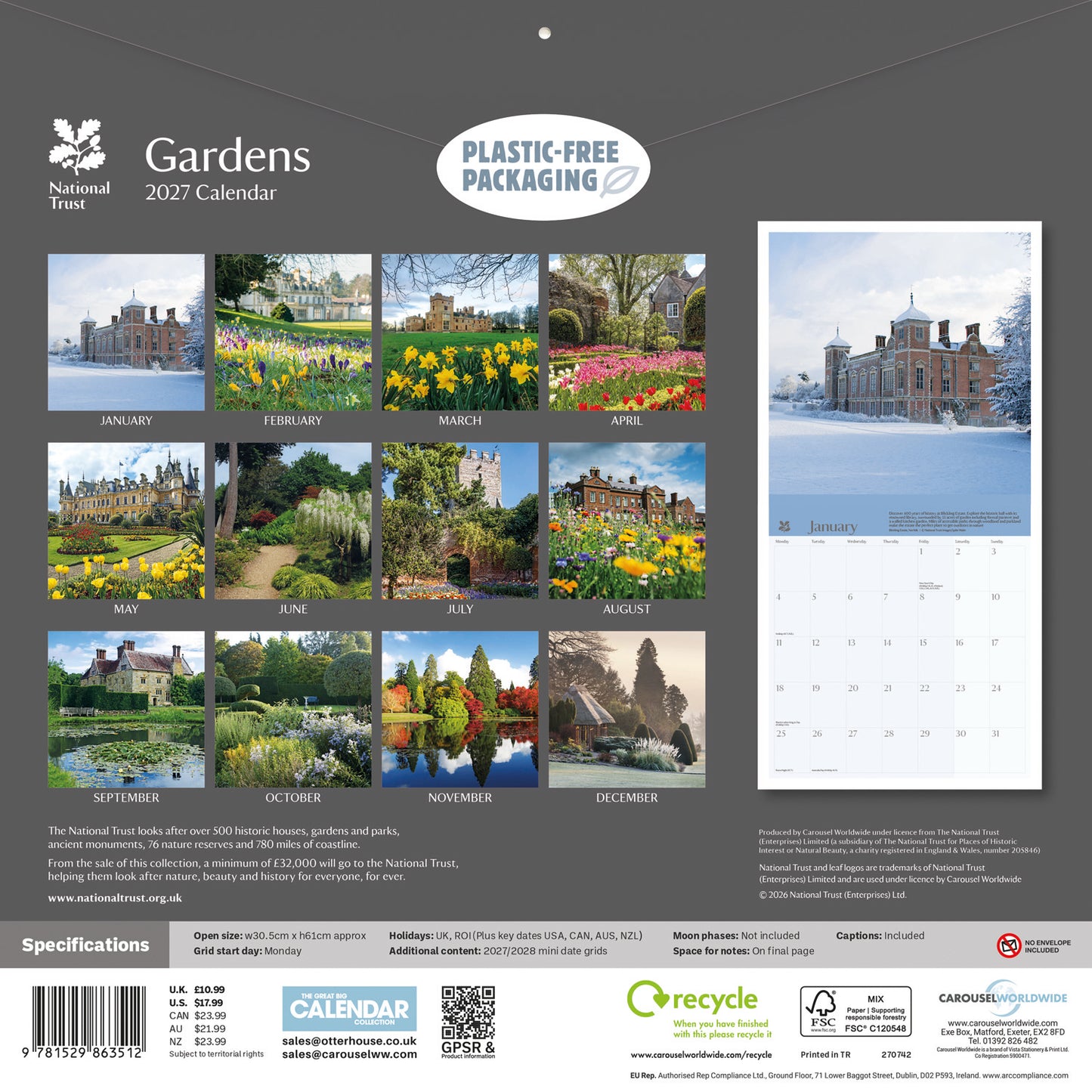 Gardens National Trust Wall Calendar 2027