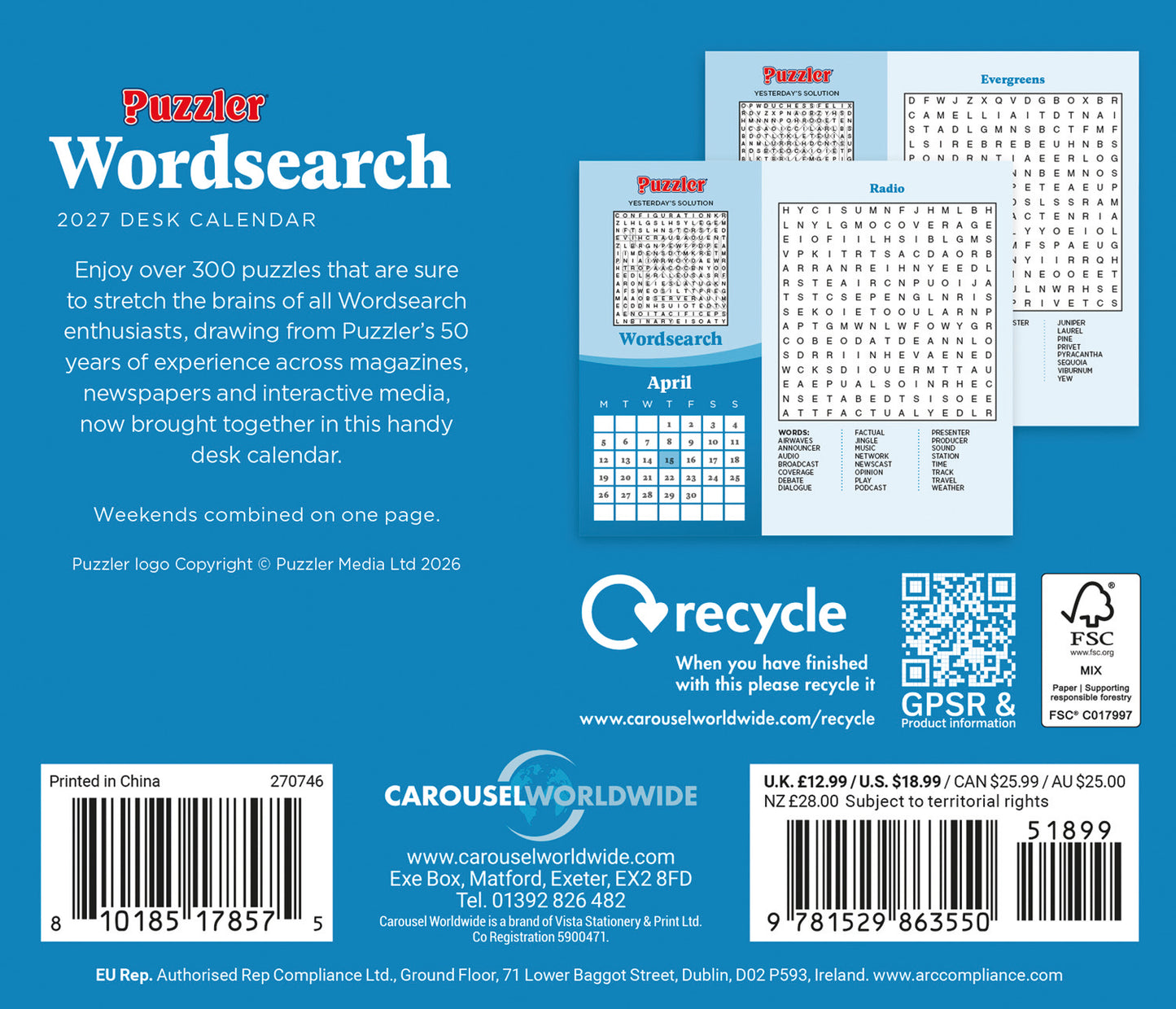 Word Search, Puzzler Box Calendar 2027