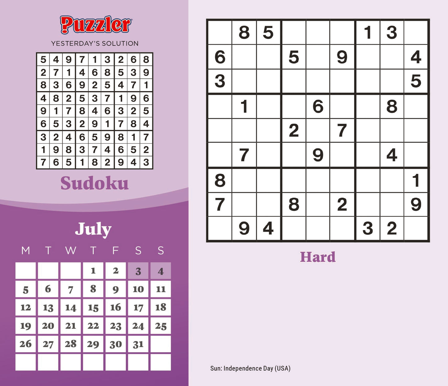 Sudoku, Puzzler Box Calendar 2027