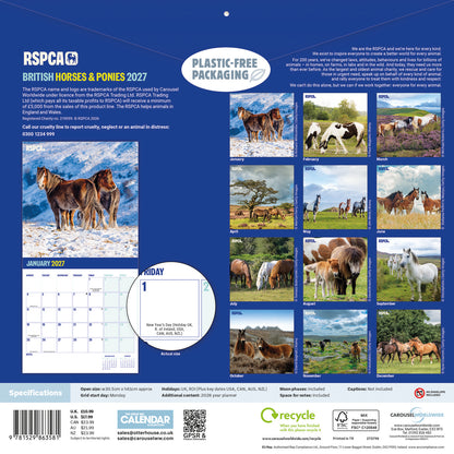 British Horses & Ponies RSPCA Wall Calendar 2027