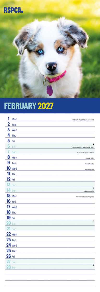 Puppies, I Love RSPCA Slim Calendar 2027