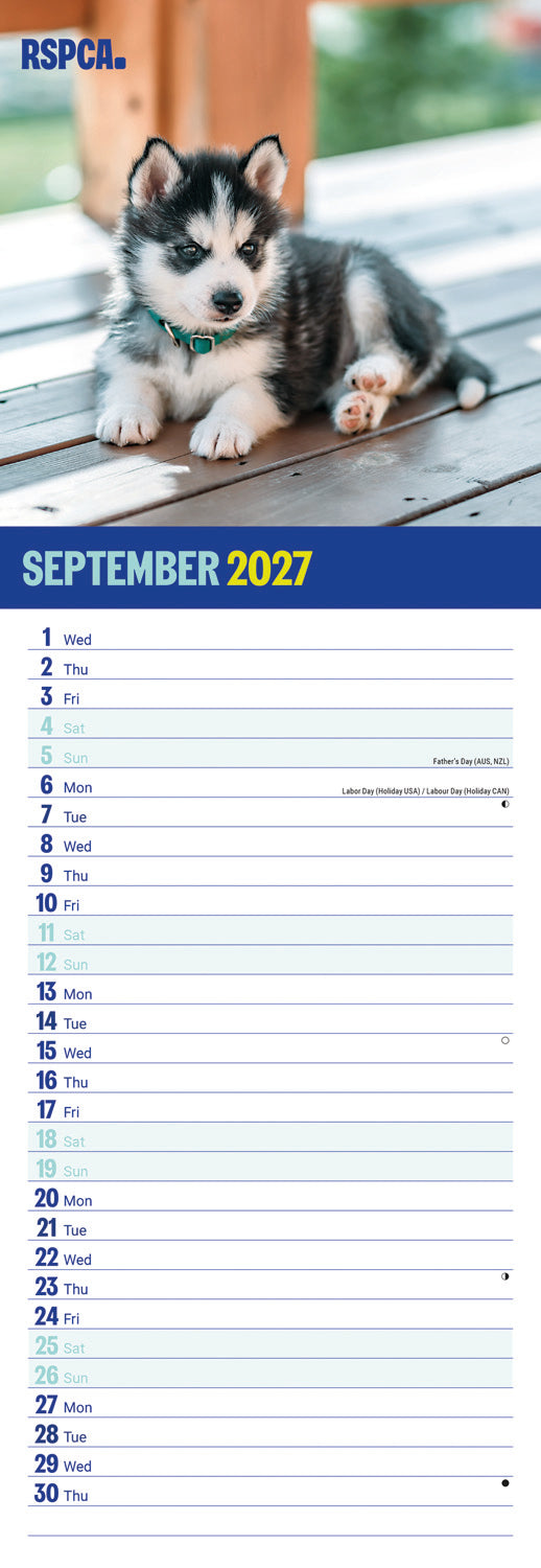 Puppies, I Love RSPCA Slim Calendar 2027