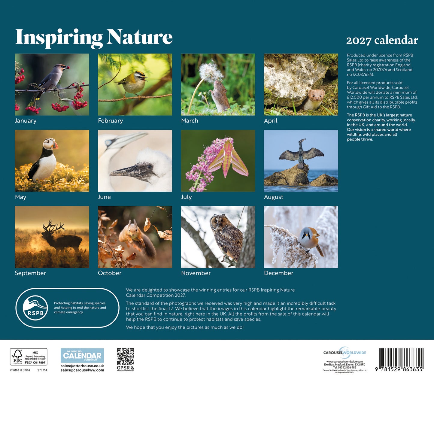 RSPB Inspiring Nature Wiro Wall Calendar 2027