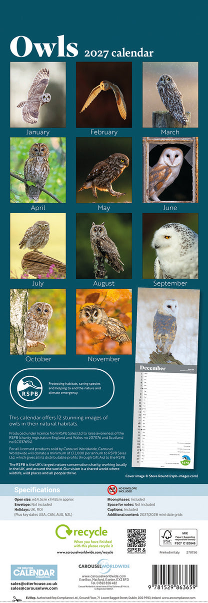 Owls RSPB Slim Calendar 2027