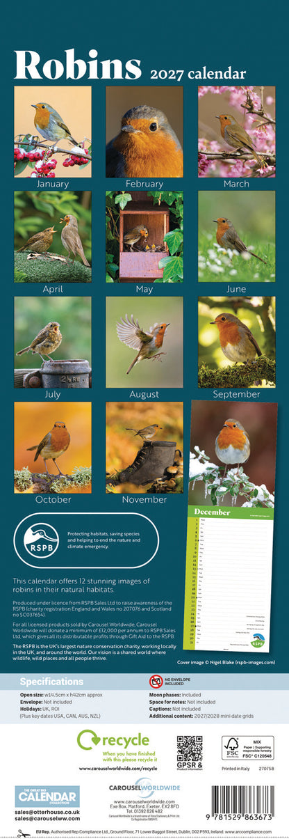 Robins RSPB Slim Calendar 2027