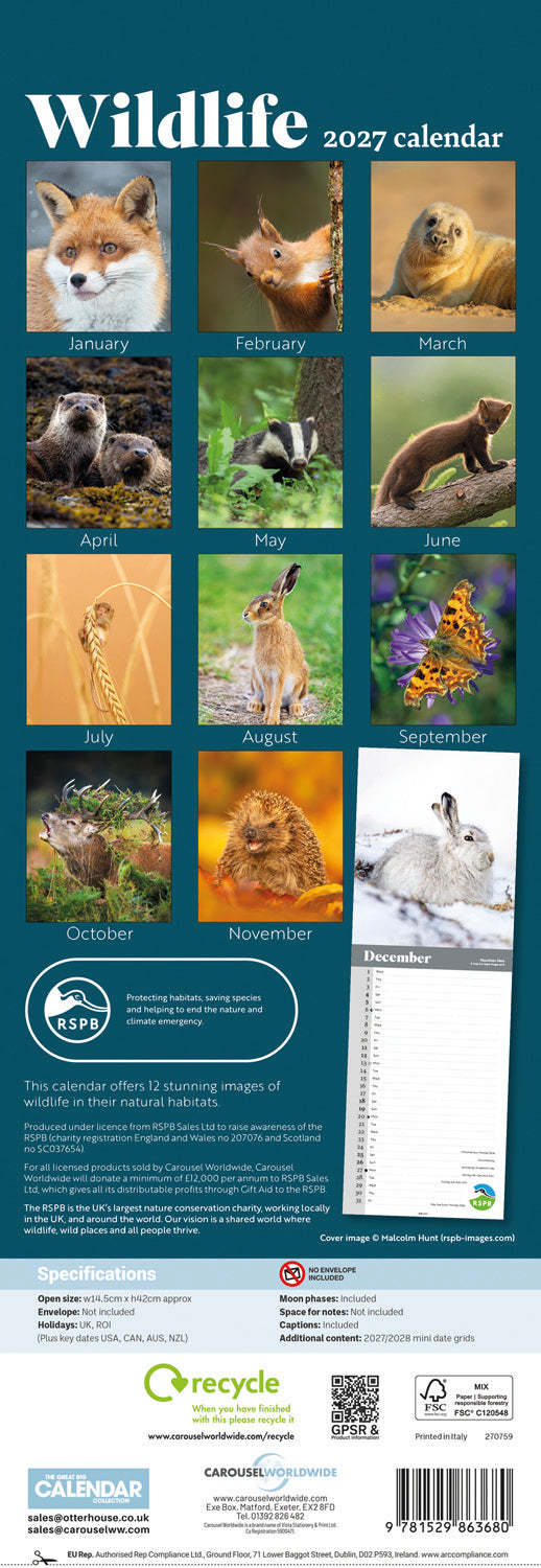 Wildlife RSPB Slim Calendar 2027