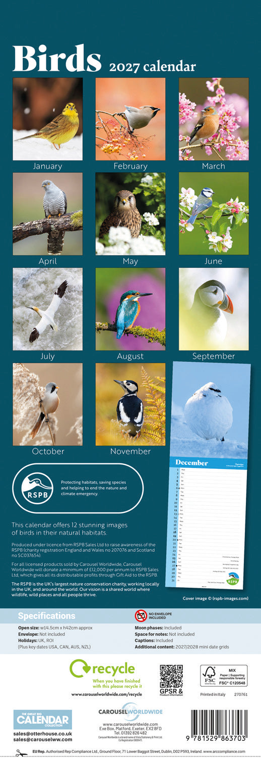 Birds RSPB Slim Calendar 2027