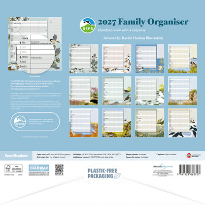 RSPB Illustrated Household Planner Wall Calendar 2027