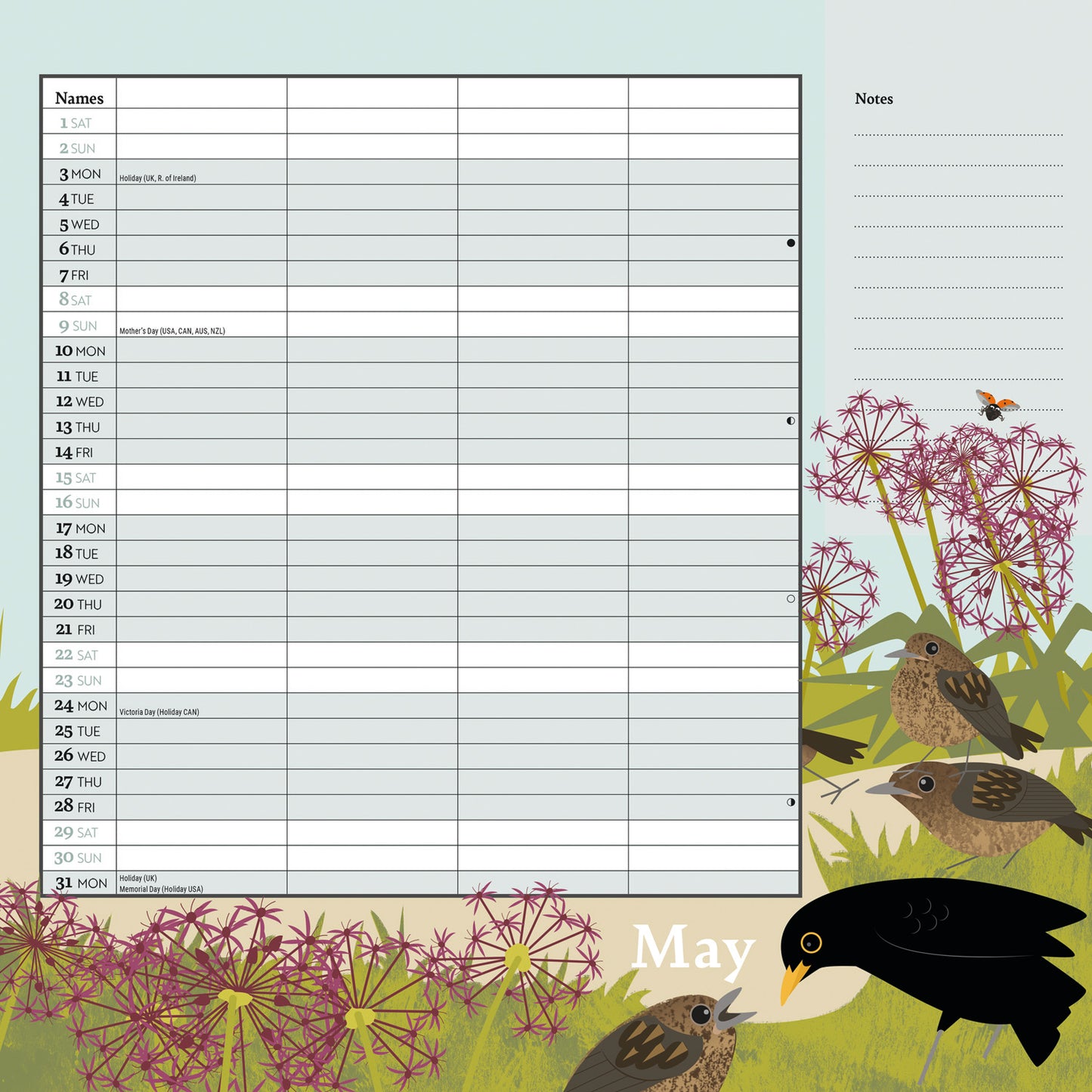 RSPB Illustrated Household Planner Wall Calendar 2027