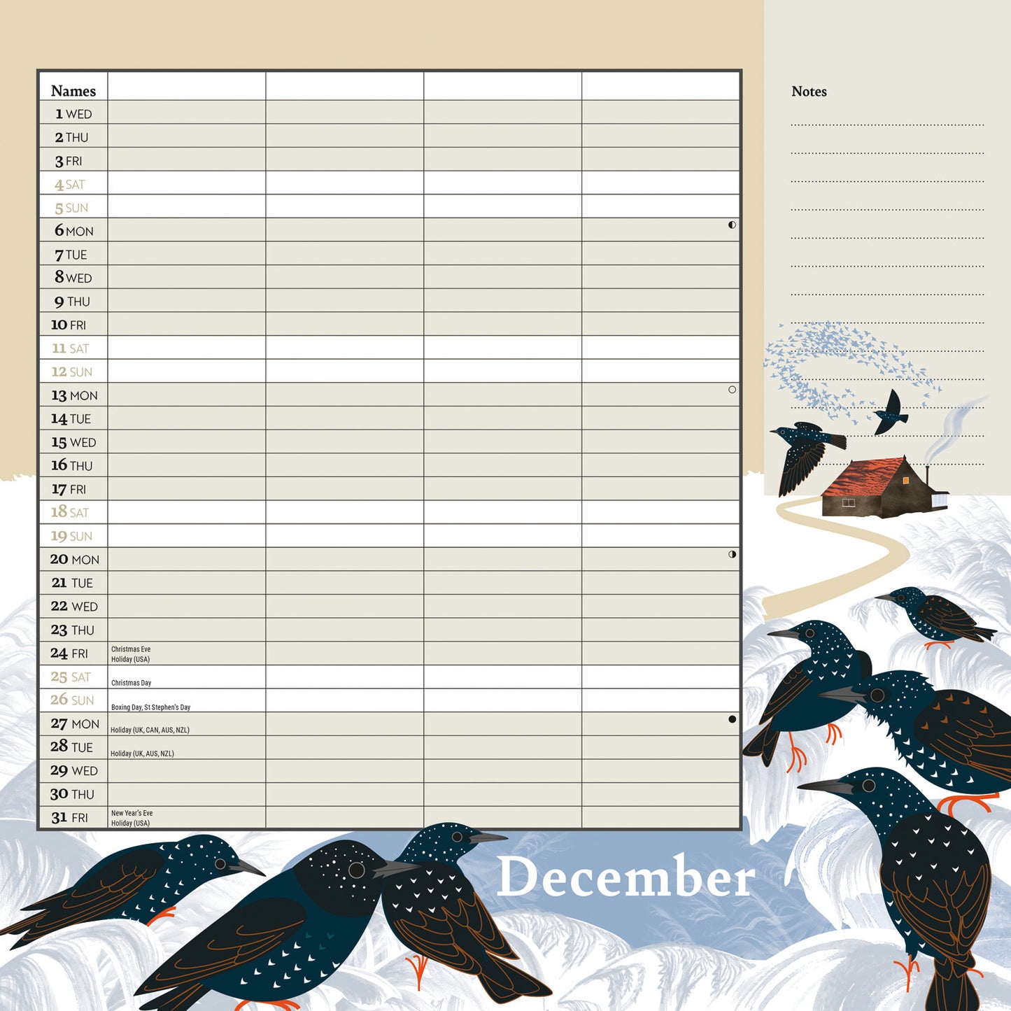 RSPB Illustrated Household Planner Wall Calendar 2027