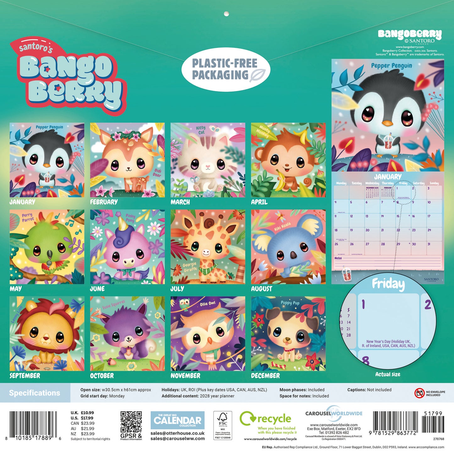Bango Berry Wall Calendar 2027