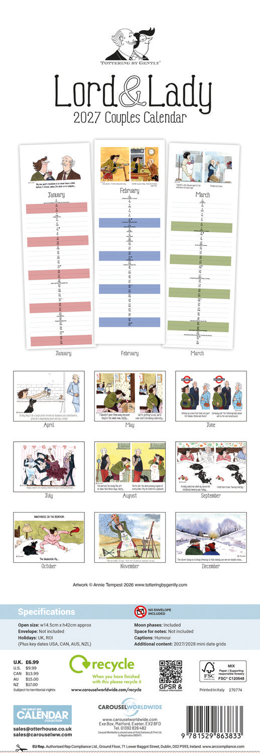 Tottering By Gently, Lord & Lady Couples Planner Slim Calendar 2027
