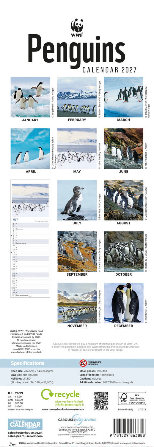 Penguins WWF Slim Calendar 2027